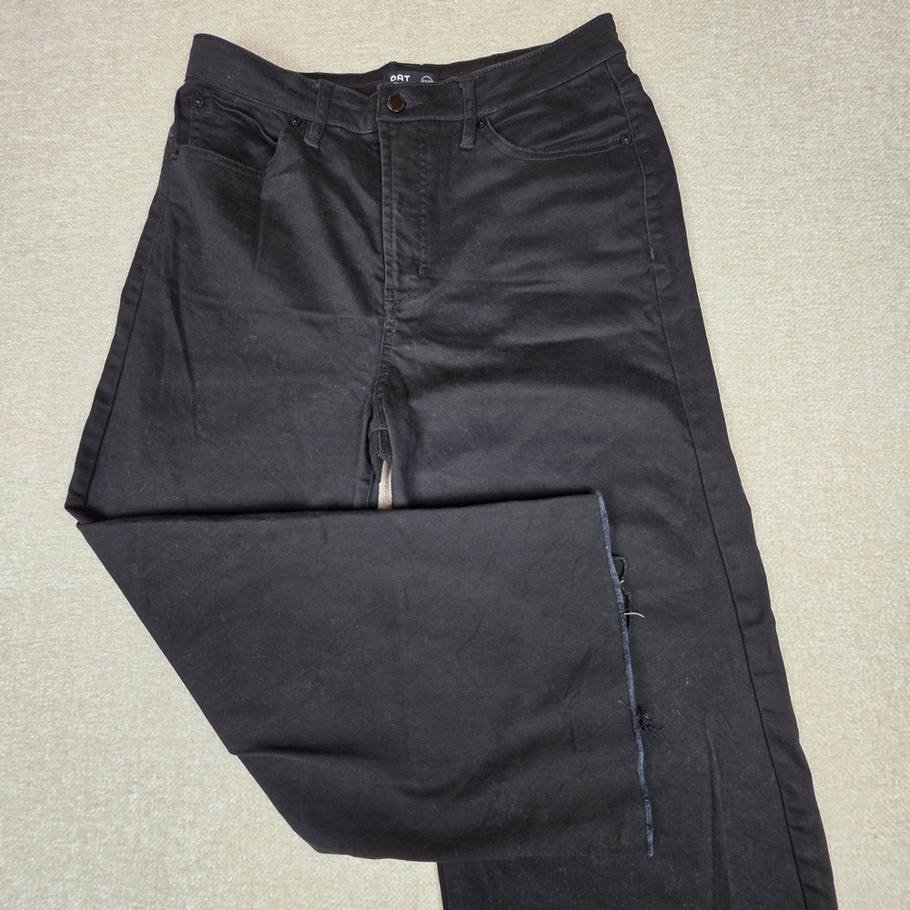 OAT New York Black Wide Leg Raw Hem Jeans Size 12/31 High Rise Cropped 1041-SJMX